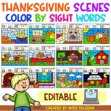 Thanksgiving Scenes Color by Code Sight Words Editable