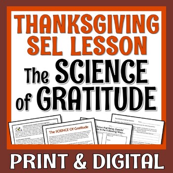 Preview of Thanksgiving Science Activity Gratitude Article and Worksheet with SEL Component
