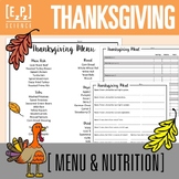 Thanksgiving Science Menu Eating and Nutrition Activity