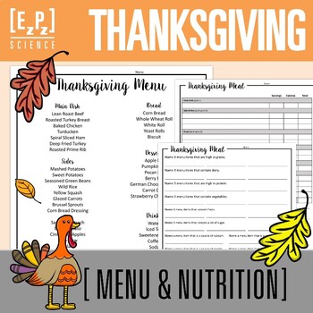 Preview of Thanksgiving Science Menu Eating and Nutrition Activity