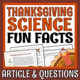 Thanksgiving Science Reading Passage Fun Facts Article and