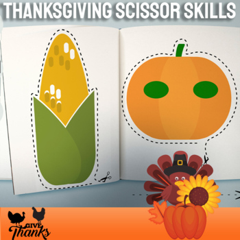 Preview of Thanksgiving Scissor Skills Activity Book Cutting Coloring &  Pasting Practice