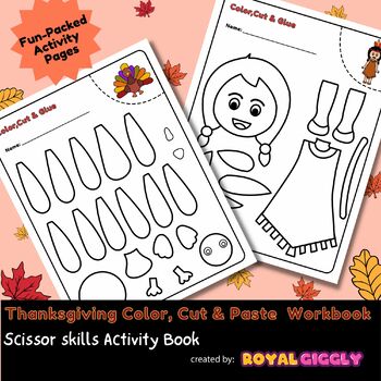 Preview of Thanksgiving Scissor Skills Cutting Practice Craft |November Activity |Coloring