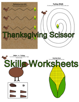 Thanksgiving Themed Cutting Practice Pages for Scissor Skills