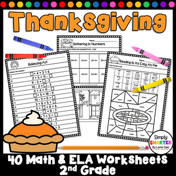 Preview of Thanksgiving Second Grade Math and Literacy Worksheets and Activities