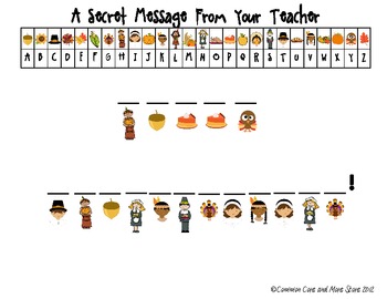 Preview of Thanksgiving Secret Message From Your Teacher (Decoding) November Free