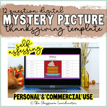 Preview of Thanksgiving Self Assessing Mystery Picture Template Google Sheets Digital