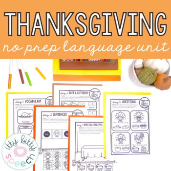 Preview of Thanksgiving No Prep Preschool Language Unit Speech Homework