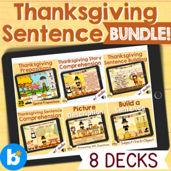 Preview of Thanksgiving Sentence Boom Cards Bundle