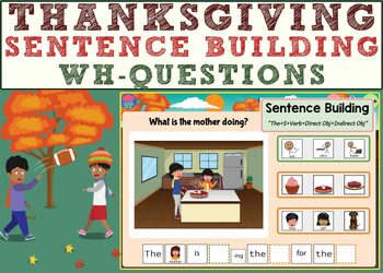 Preview of Thanksgiving Sentence Building and Wh- Questions Boom Cards