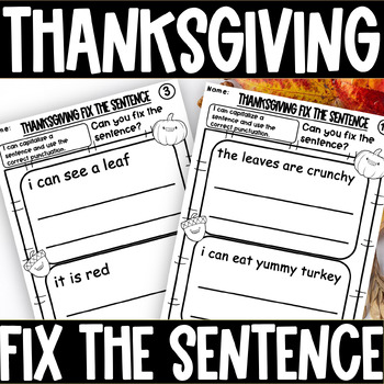 Preview of Thanksgiving Sentence Correction Worksheets Fix the Sentence Kindergarten