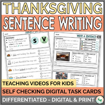 Preview of Thanksgiving Sentence Writing Activities Differentiated Digital & Print