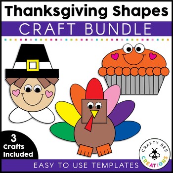 Preview of Shape Crafts Bundle | Thanksgiving | 2D Shape Activities | Pilgrim | Turkey