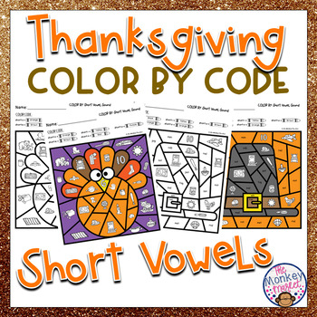 Preview of Thanksgiving Short Vowel Sounds Color By Code
