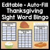 Thanksgiving Sight Word Bingo Game-Editable Auto-Fill- 3 S