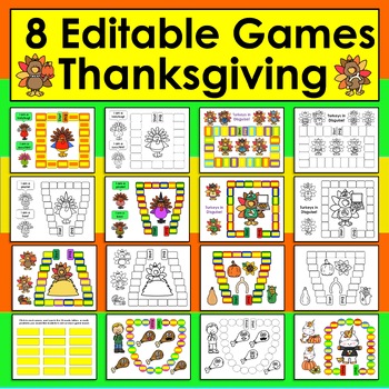 Preview of Thanksgiving Sight Word Game Boards - EDITABLE! - Set 1 - Auto-Fill