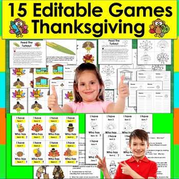 Preview of Thanksgiving Sight Word Games EDITABLE: Auto Fill by Typing Once!
