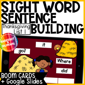 Preview of Thanksgiving Sight Words Sentence Building - List 1 - Digital Resour
