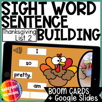 Preview of Digital Resources - Thanksgiving Sight Words Sentence Building - List 2