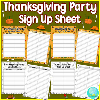 Preview of Thanksgiving Sign Up Sheet | Party Sign Up Sheet | Feast Sign Up Sheet | PDF