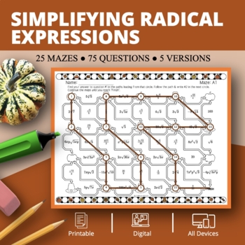 Preview of Thanksgiving: Simplifying Radical Expressions Maze Activity