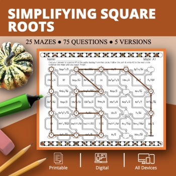 Preview of Thanksgiving: Simplifying Square Root Expressions Maze Activity
