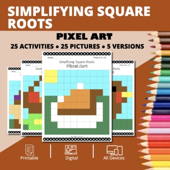 Preview of Thanksgiving: Simplifying Square Root Expressions Pixel Art Activity