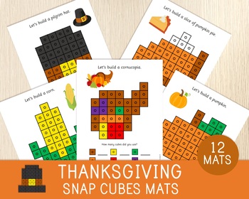 Preview of Thanksgiving Snap Cubes Mats, Connecting Cubes Task Cards, Fine Motor Skills