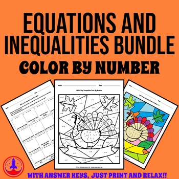 Preview of Thanksgiving Solving Equations and Inequalities Color by Number Bundle