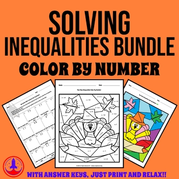 Preview of Thanksgiving Solving Inequalities Color by Number: Coloring Activity Bundle