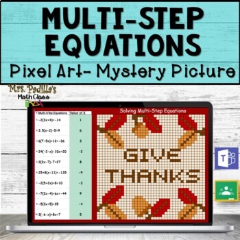 Preview of Thanksgiving Solving Multi-Step Equations Pixel Art 