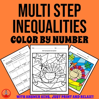 Preview of Thanksgiving Solving Multi-step Inequalities Color by Number 6th 7th 8th Grades