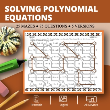 Preview of Thanksgiving: Solving Polynomial Equations Maze Activity