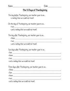 Preview of Thanksgiving Song:  The 5 Days of Thanksgiving