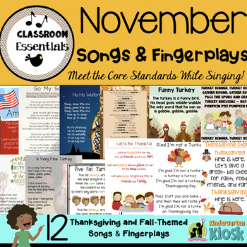 Preview of Thanksgiving Songs and Fingerplays for November