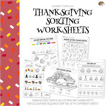 Preview of Thanksgiving Sorting Worksheets