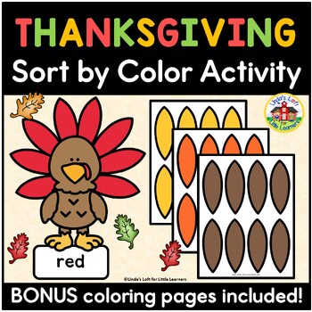 Preview of Thanksgiving Sorting by Color Activity for Preschool