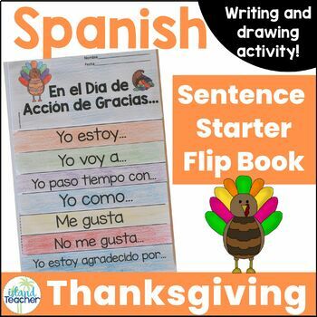 Preview of Thanksgiving Spanish Activity Writing and Drawing Flip Book