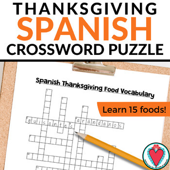 Preview of Thanksgiving Spanish Food Vocabulary Crossword Worksheet - Acción de Gracias