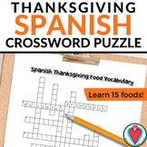 Thanksgiving Spanish Food Vocabulary Crossword Worksheet -