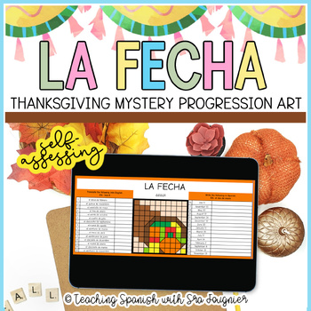 Preview of Thanksgiving Spanish Date Self Assessing Mystery Picture