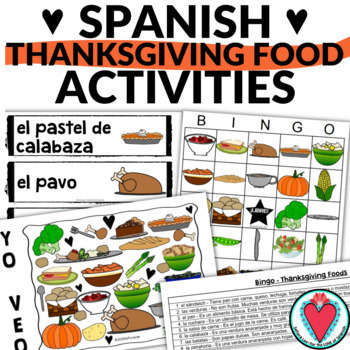 Preview of Thanksgiving Spanish Food Activities, Games, Worksheets Acción de Gracias Bundle