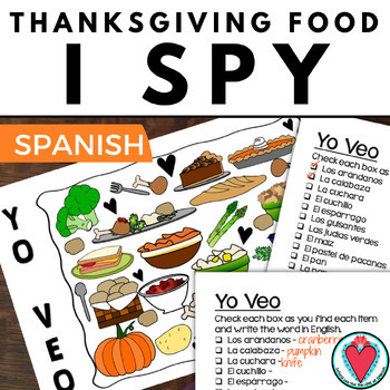 Preview of Thanksgiving Spanish Food Activity - I Spy Yo Veo Game Día de Acción de Gracias