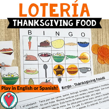 Preview of Spanish Thanksgiving Food Vocabulary Bingo Games English Spanish Activity