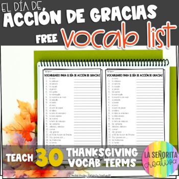 Preview of Thanksgiving Spanish Vocab List FREE