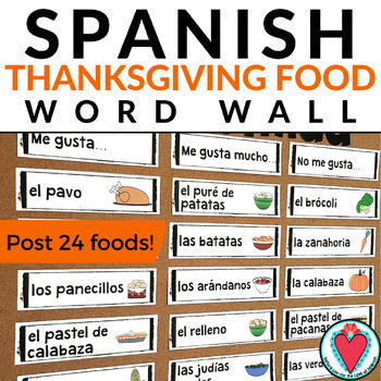 Preview of Spanish Thanksgiving Food Vocabulary Word Wall - Día de Acción de Gracias