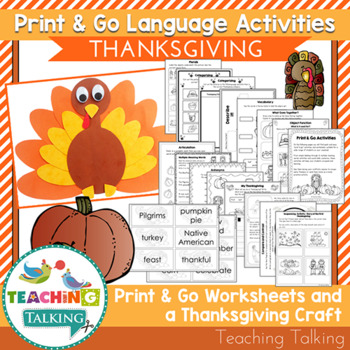 Preview of Thanksgiving Speech Therapy Activities & Craft | November Language Activities