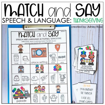 Preview of Thanksgiving Speech Therapy Activities - Print & Digital Matching