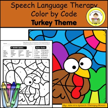 Preview of Thanksgiving Speech Therapy Color By Code Grab and Go Activity Turkey