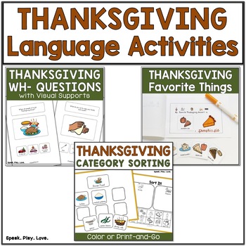 Preview of Thanksgiving Speech and Language Activities - Lot of Visuals - Autism